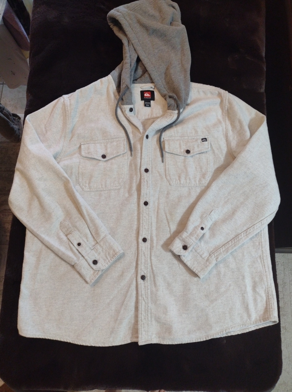 Vintage Quicksilver Men’s XXL Light & Dark Grey Button Hoodie Surfer 80s 90s Y2K